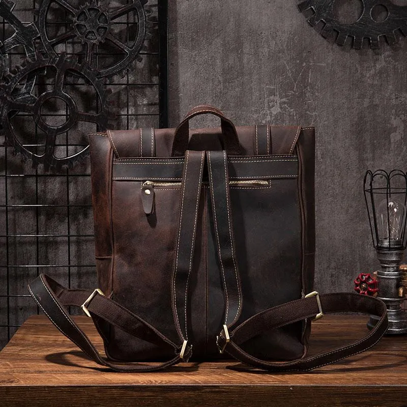 Vintage Mens Leather School Backpacks Laptop Backpack Travel Leather Backpack for Men