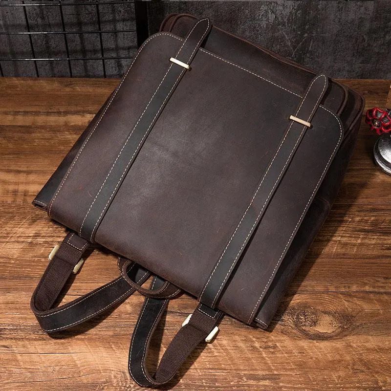 Vintage Mens Leather School Backpacks Laptop Backpack Travel Leather Backpack for Men