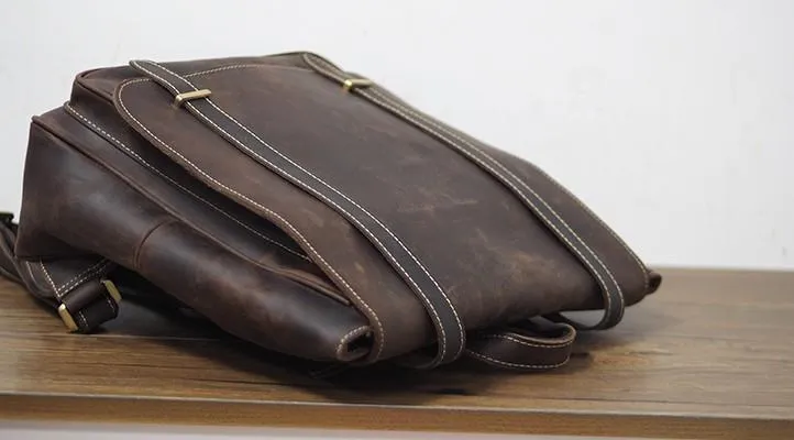 Vintage Mens Leather School Backpacks Laptop Backpack Travel Leather Backpack for Men