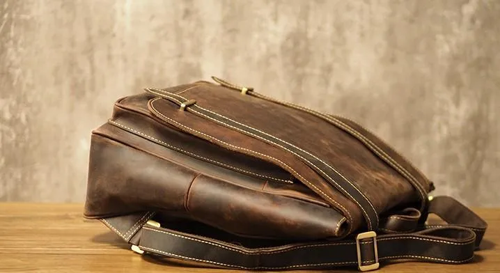 Vintage Mens Leather School Backpacks Laptop Backpack Travel Leather Backpack for Men