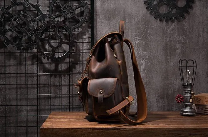 Vintage Mens Leather School Backpacks Satchel Backpack Leather Travel Backpack for Men