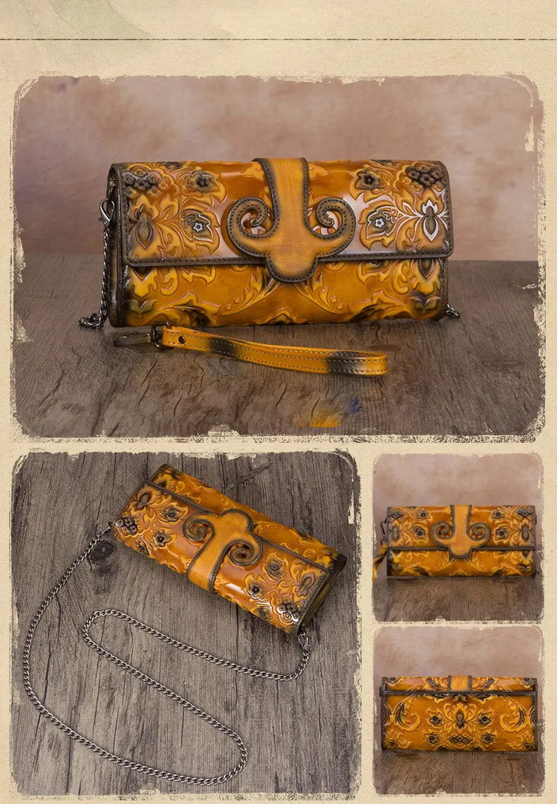 Vintage Sunflowers Red Leather Wristlet Wallet Womens Floral Shoulder Wallet Purse Zip Crossbody Purse Chain Shoulder Bag for Women