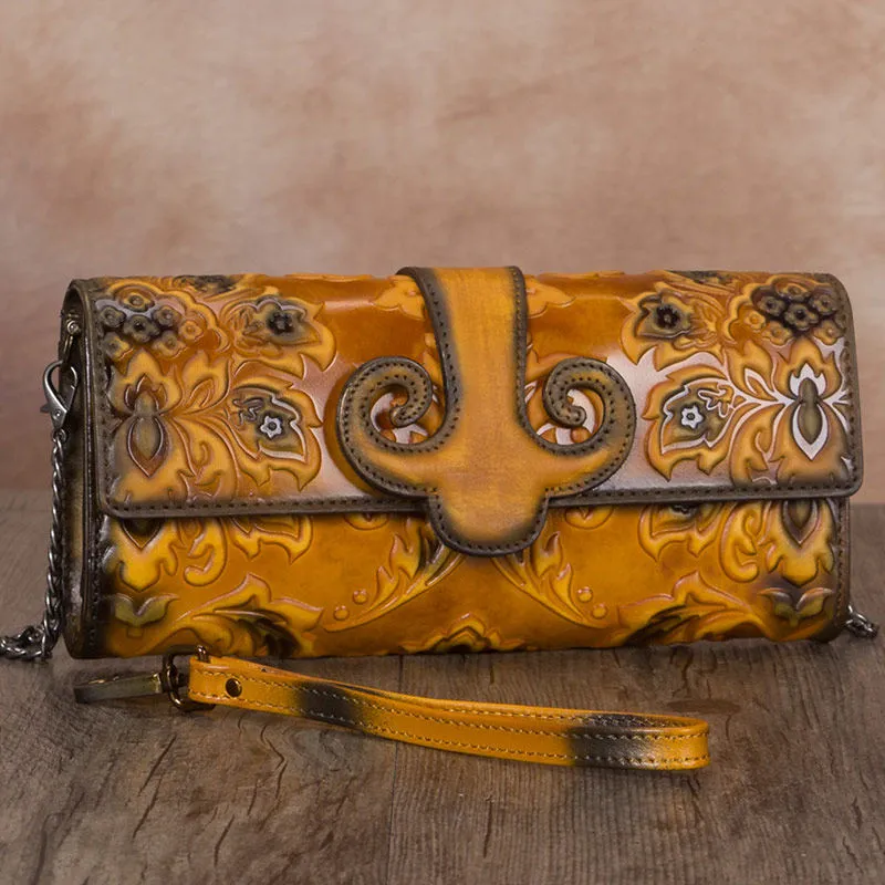 Vintage Sunflowers Tan Leather Wristlet Wallet Womens Floral Shoulder Wallet Purse Zip Crossbody Purse Chain Shoulder Bag for Women