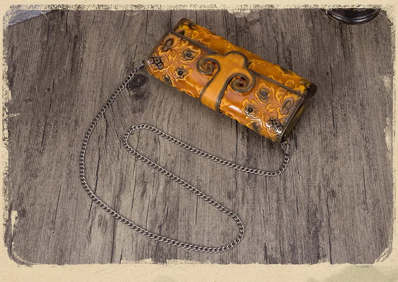 Vintage Sunflowers Tan Leather Wristlet Wallet Womens Floral Shoulder Wallet Purse Zip Crossbody Purse Chain Shoulder Bag for Women