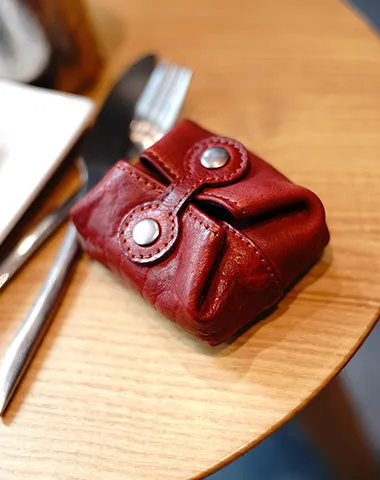 Vintage Women Brown Leather Coin Pouch Catch All Tray Coin Wallet Change Wallet For Women