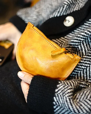 Vintage Women Brown Leather Zip Coin Pouch Saddle Coin Wallet Change Wallet For Women