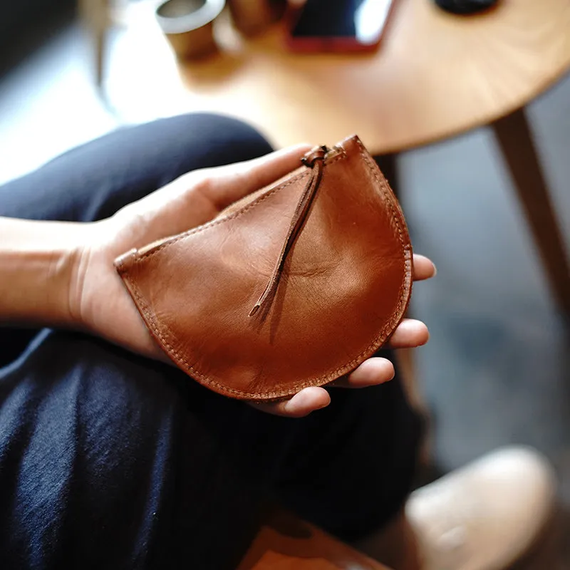 Vintage Women Brown Leather Zip Coin Pouch Saddle Coin Wallet Change Wallet For Women