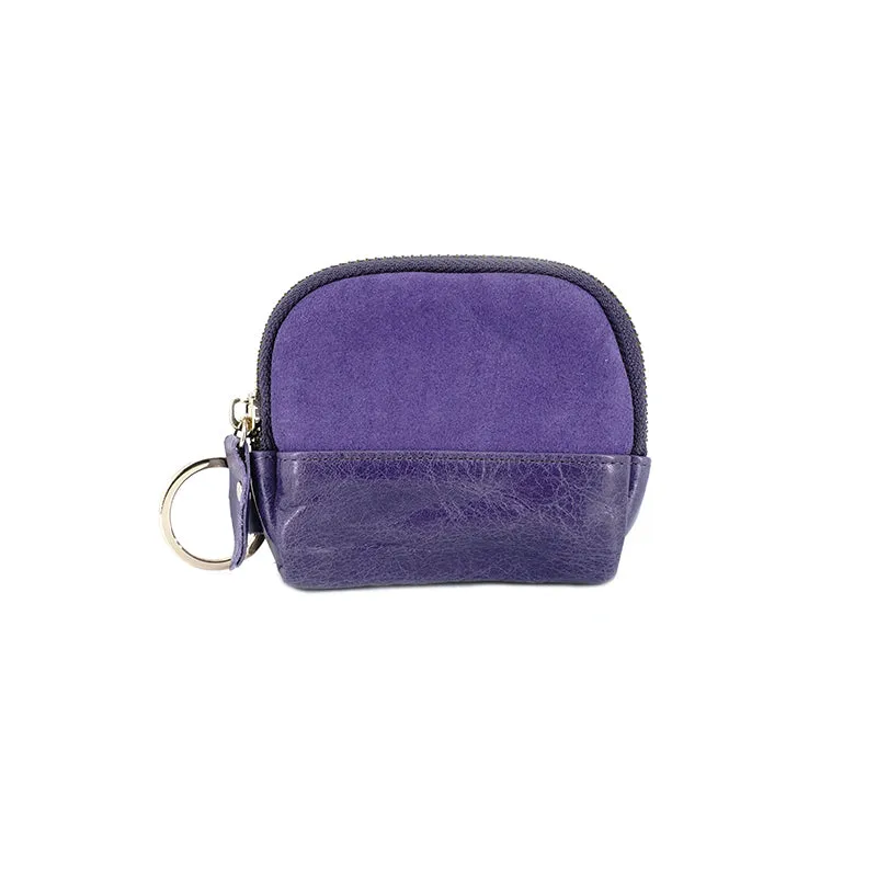 Vintage Women Tan Leather Zip Coin Pouch with Keyring Coin Wallet Change Wallet For Women