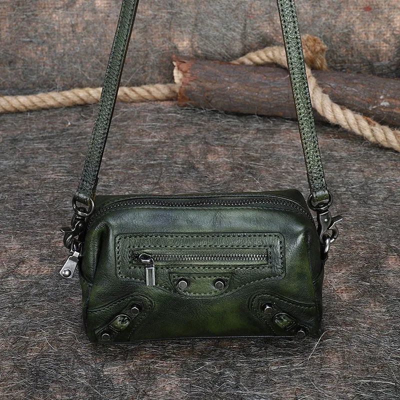 Vintage Womens Green Leather Wristlet Wallets Mini Shoulder Bag Small Crossbody Bag for Women