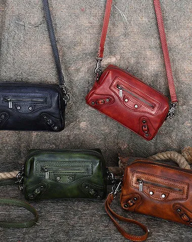 Vintage Womens Green Leather Wristlet Wallets Mini Shoulder Bag Small Crossbody Bag for Women