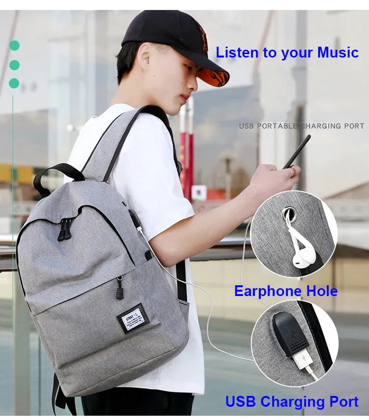 Waterproof College Laptop Backpack With Usb Charging Port