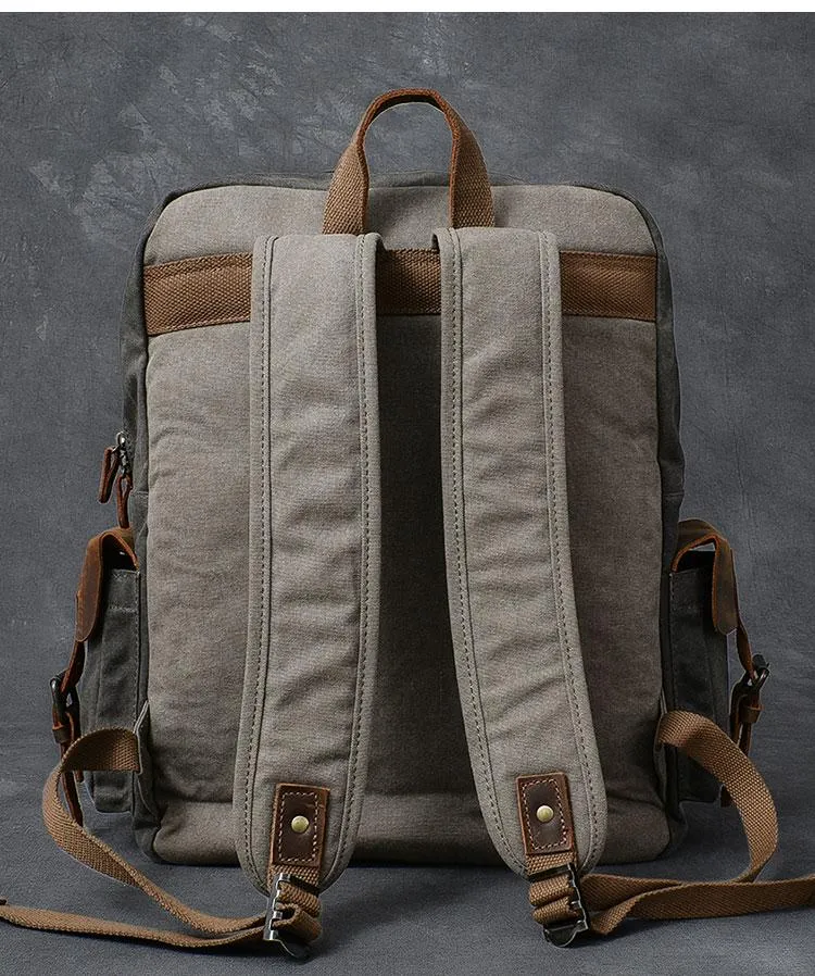 Waxed Canvas Leather Mens 15" Laptop Backpack Army Green Travel Backpack College Backpack for Men