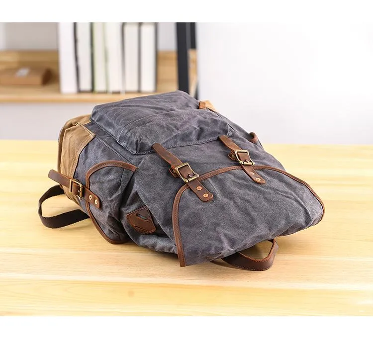 Waxed Canvas Leather Mens Army Green 15???? Large Backpack Travel Backpack College Backpack for Men