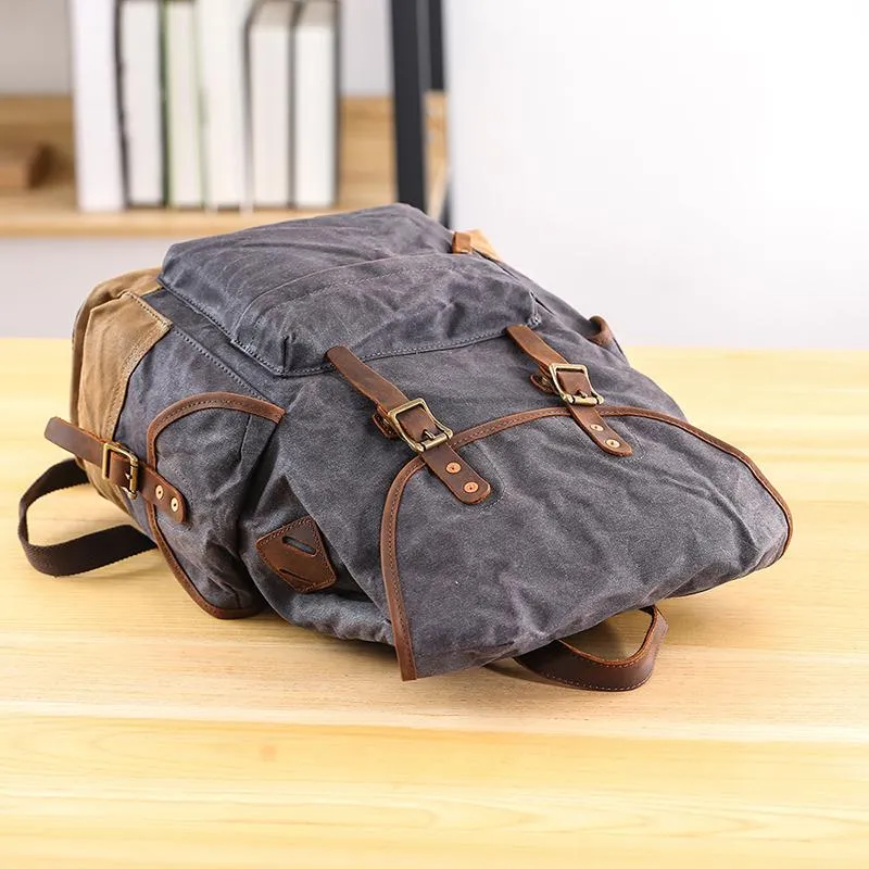 Waxed Canvas Leather Mens Army Green 15???? Large Backpack Travel Backpack College Backpack for Men
