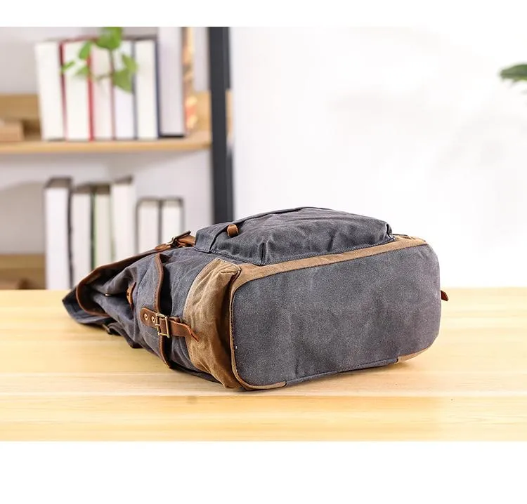 Waxed Canvas Leather Mens Army Green 15???? Large Backpack Travel Backpack College Backpack for Men