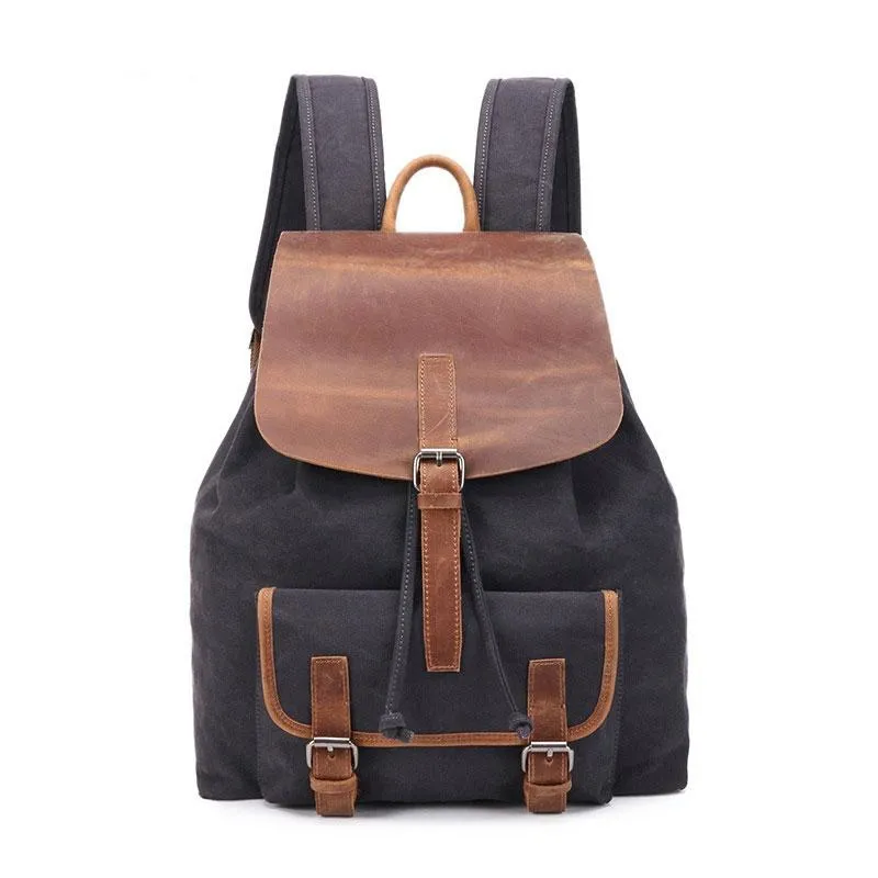 Waxed Canvas Leather Mens Backpack Canvas Travel Backpacks Canvas School Backpack for Men