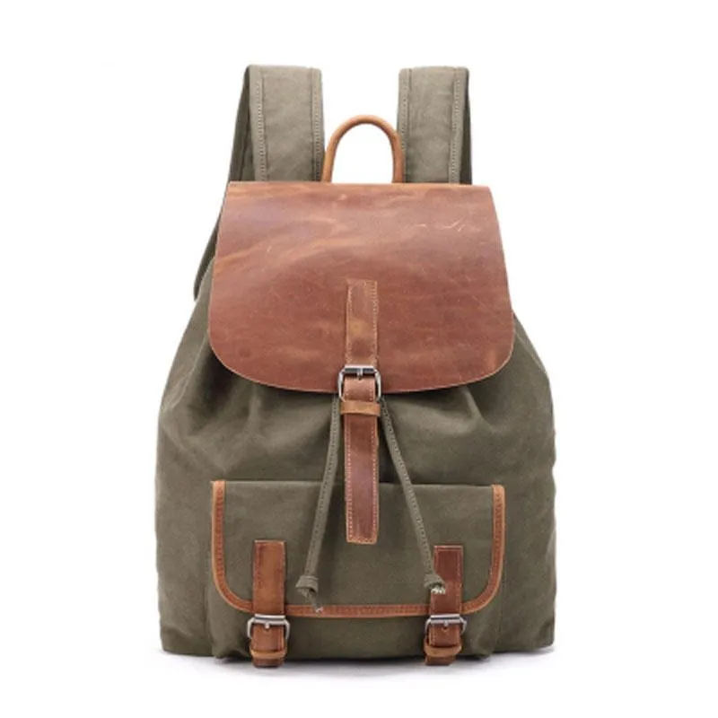 Waxed Canvas Leather Mens Backpack Canvas Travel Backpacks Canvas School Backpack for Men