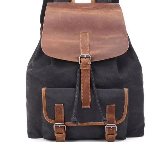 Waxed Canvas Leather Mens Backpack Canvas Travel Backpacks Canvas School Backpack for Men