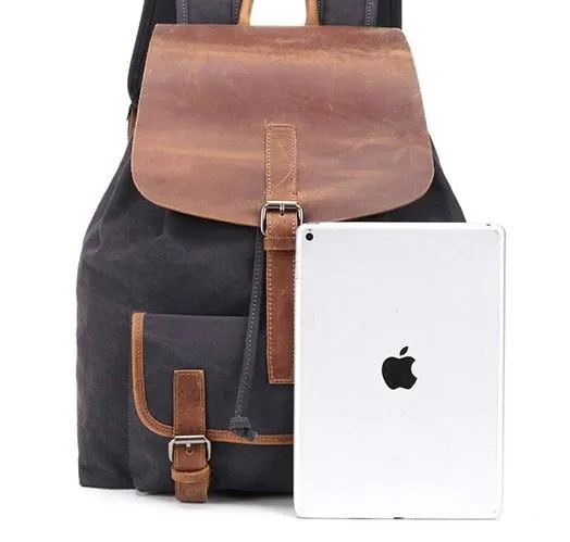 Waxed Canvas Leather Mens Backpack Canvas Travel Backpacks Canvas School Backpack for Men