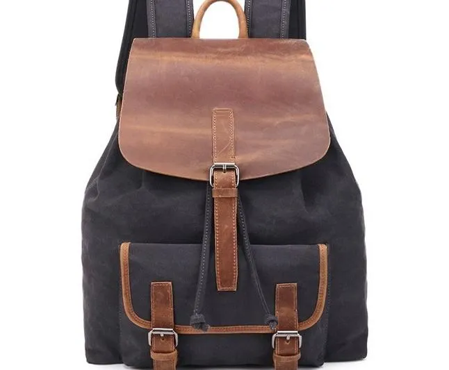 Waxed Canvas Leather Mens Backpack Canvas Travel Backpacks Canvas School Backpack for Men