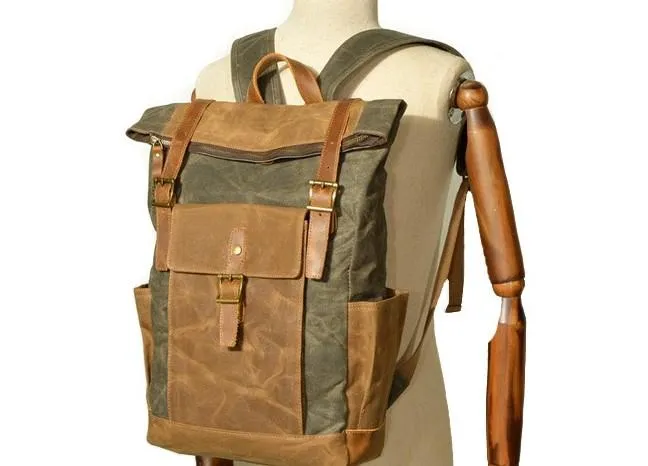 Waxed Canvas Mens Backpacks Canvas Travel Backpack Canvas School Backpack for Men