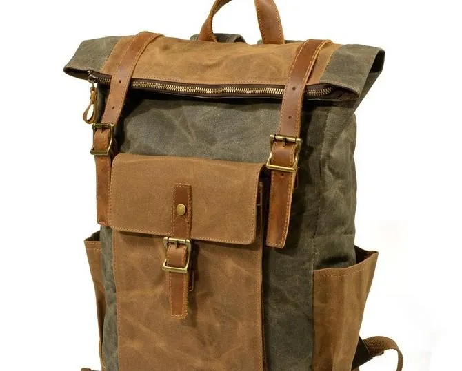 Waxed Canvas Mens Backpacks Canvas Travel Backpack Canvas School Backpack for Men