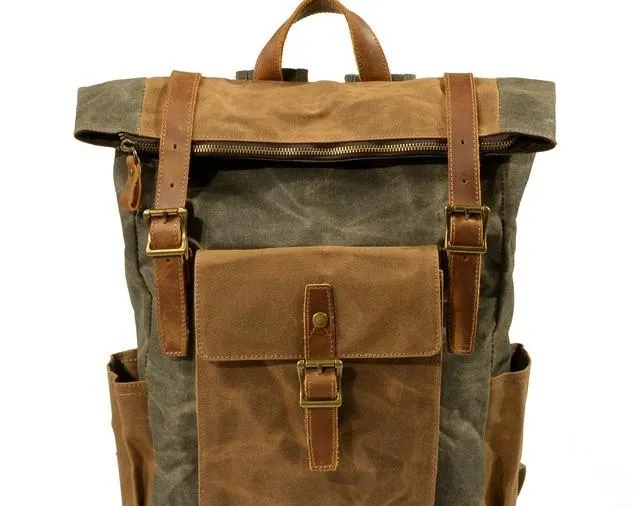 Waxed Canvas Mens Backpacks Canvas Travel Backpack Canvas School Backpack for Men