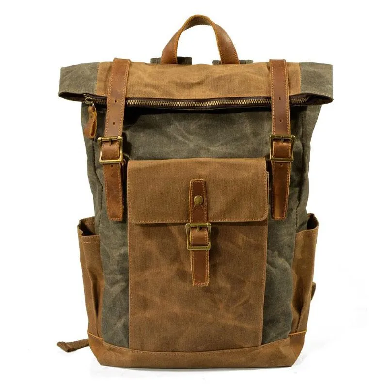 Waxed Canvas Mens Backpacks Canvas Travel Backpack Canvas School Backpack for Men