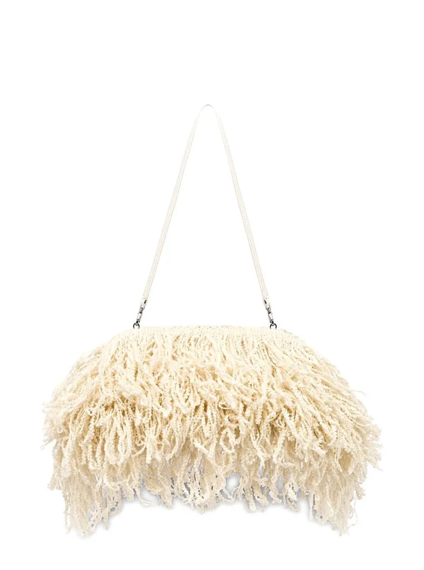White Pochette With All-Over Fringe Design
