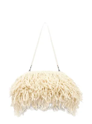White Pochette With All-Over Fringe Design