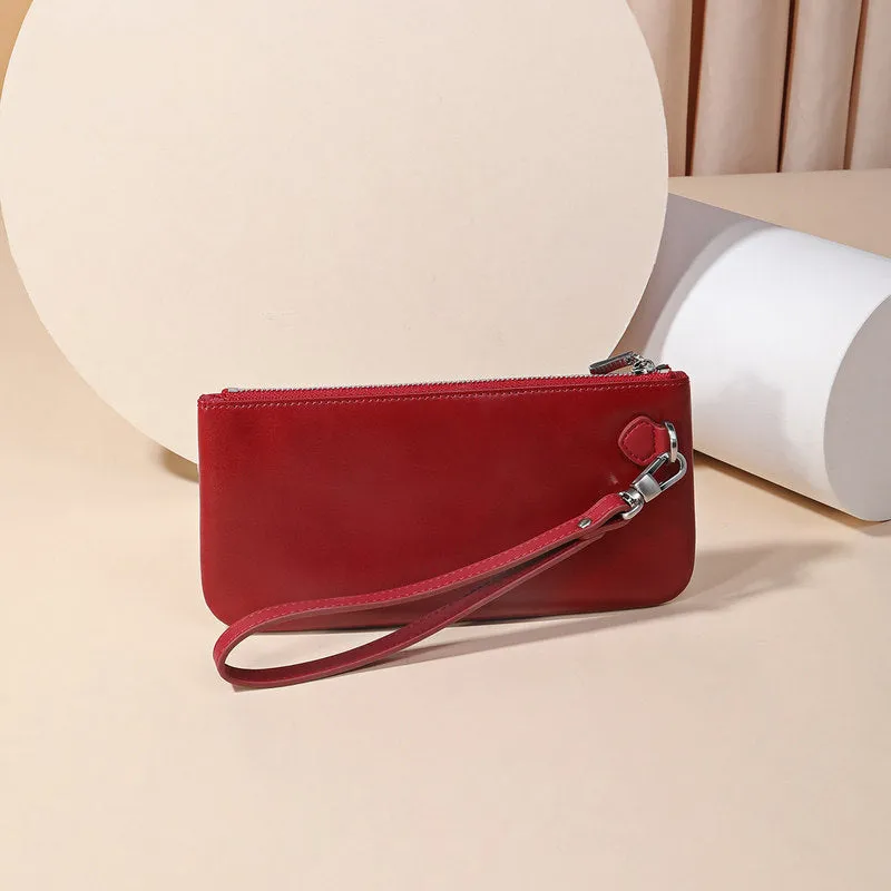 Women Red Leather Wirstlet Wallet Zipper Clutch Red Phone Wallet For Women