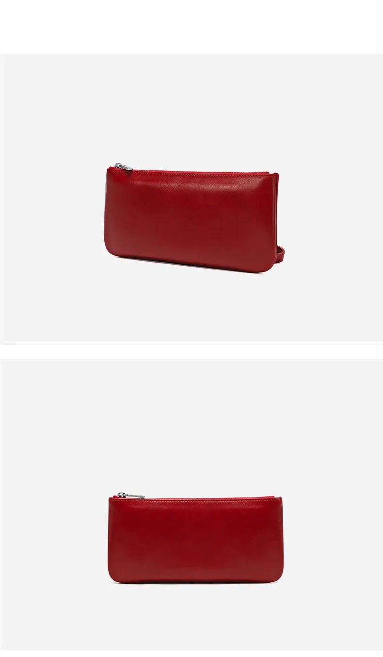 Women Red Leather Wirstlet Wallet Zipper Clutch Red Phone Wallet For Women