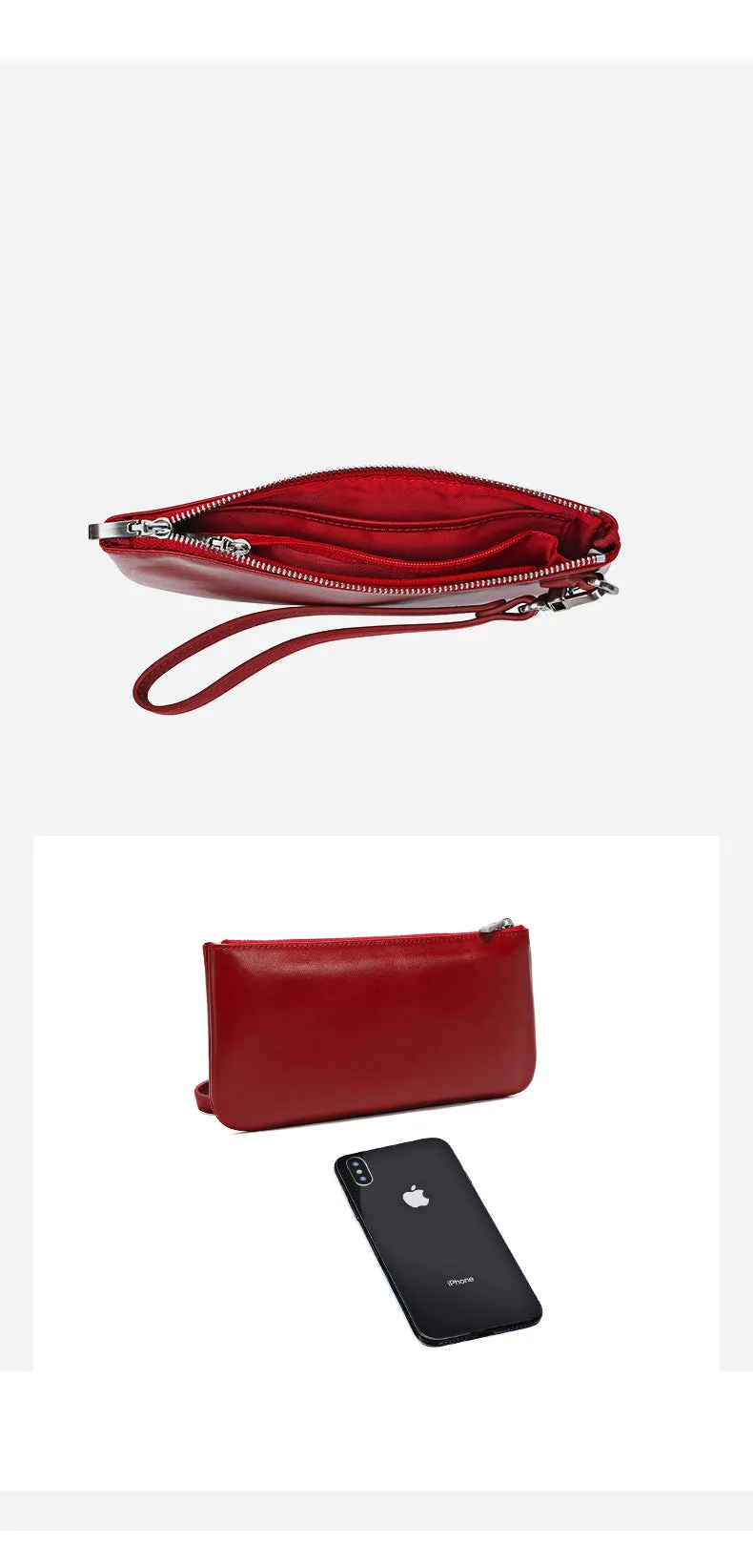 Women Red Leather Wirstlet Wallet Zipper Clutch Red Phone Wallet For Women