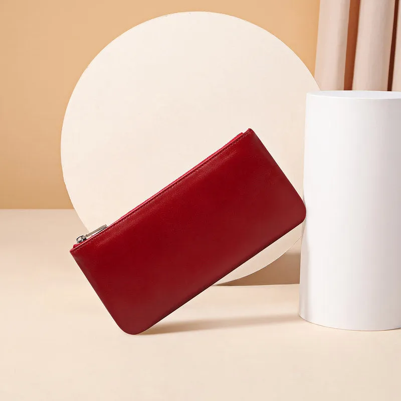 Women Red Leather Wirstlet Wallet Zipper Clutch Red Phone Wallet For Women