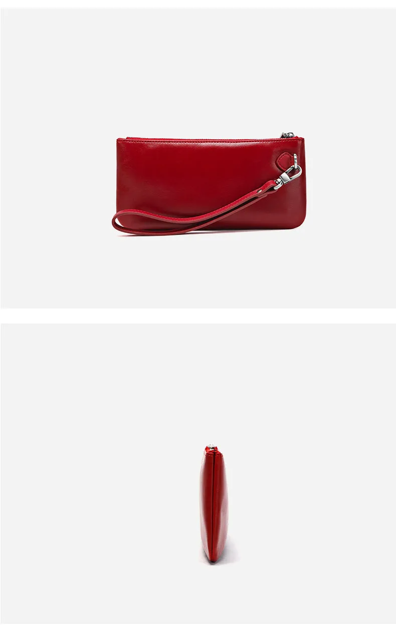 Women Red Leather Wirstlet Wallet Zipper Clutch Red Phone Wallet For Women