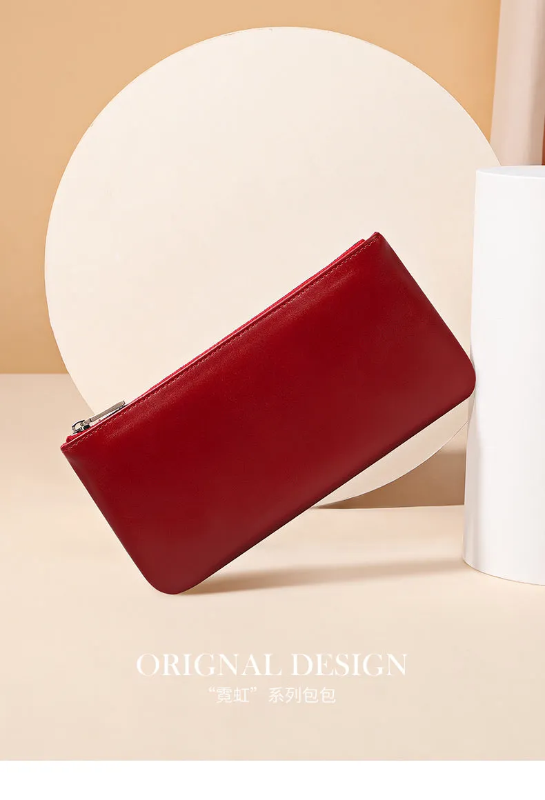 Women Red Leather Wirstlet Wallet Zipper Clutch Red Phone Wallet For Women