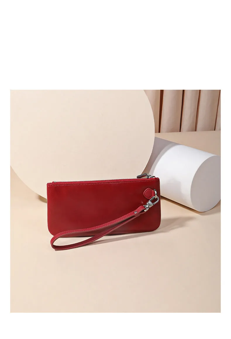 Women Red Leather Wirstlet Wallet Zipper Clutch Red Phone Wallet For Women
