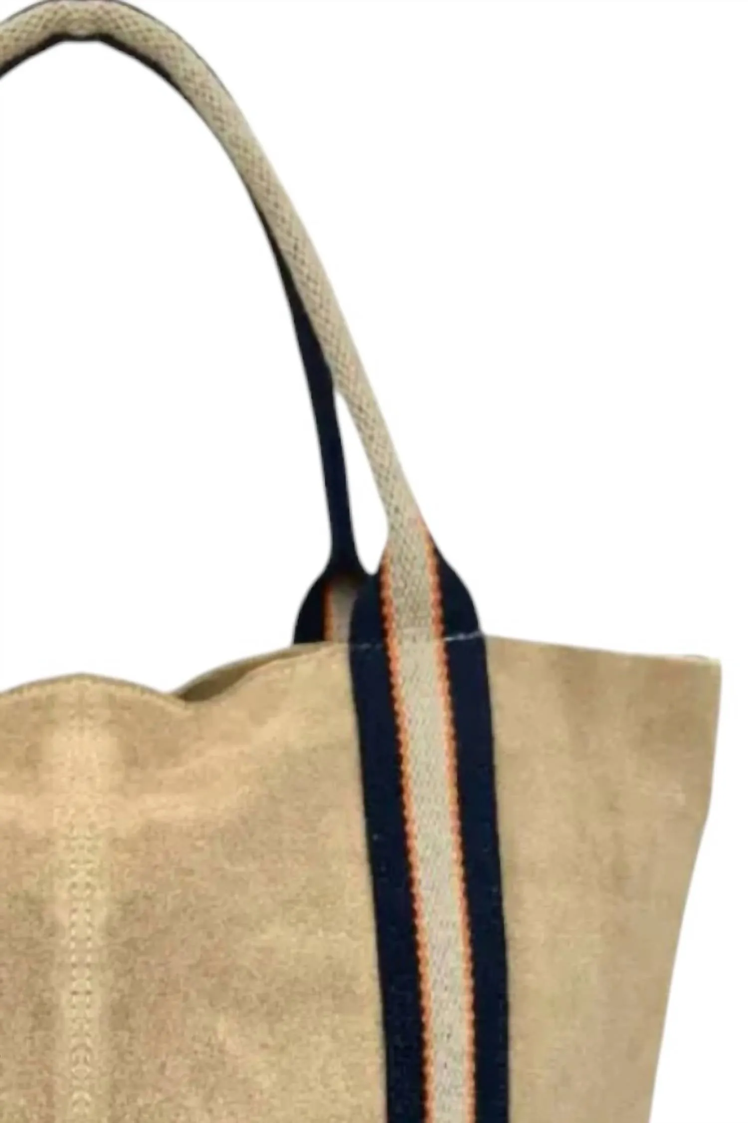 Women Suede And Stripe Tote Bag In Light Tan
