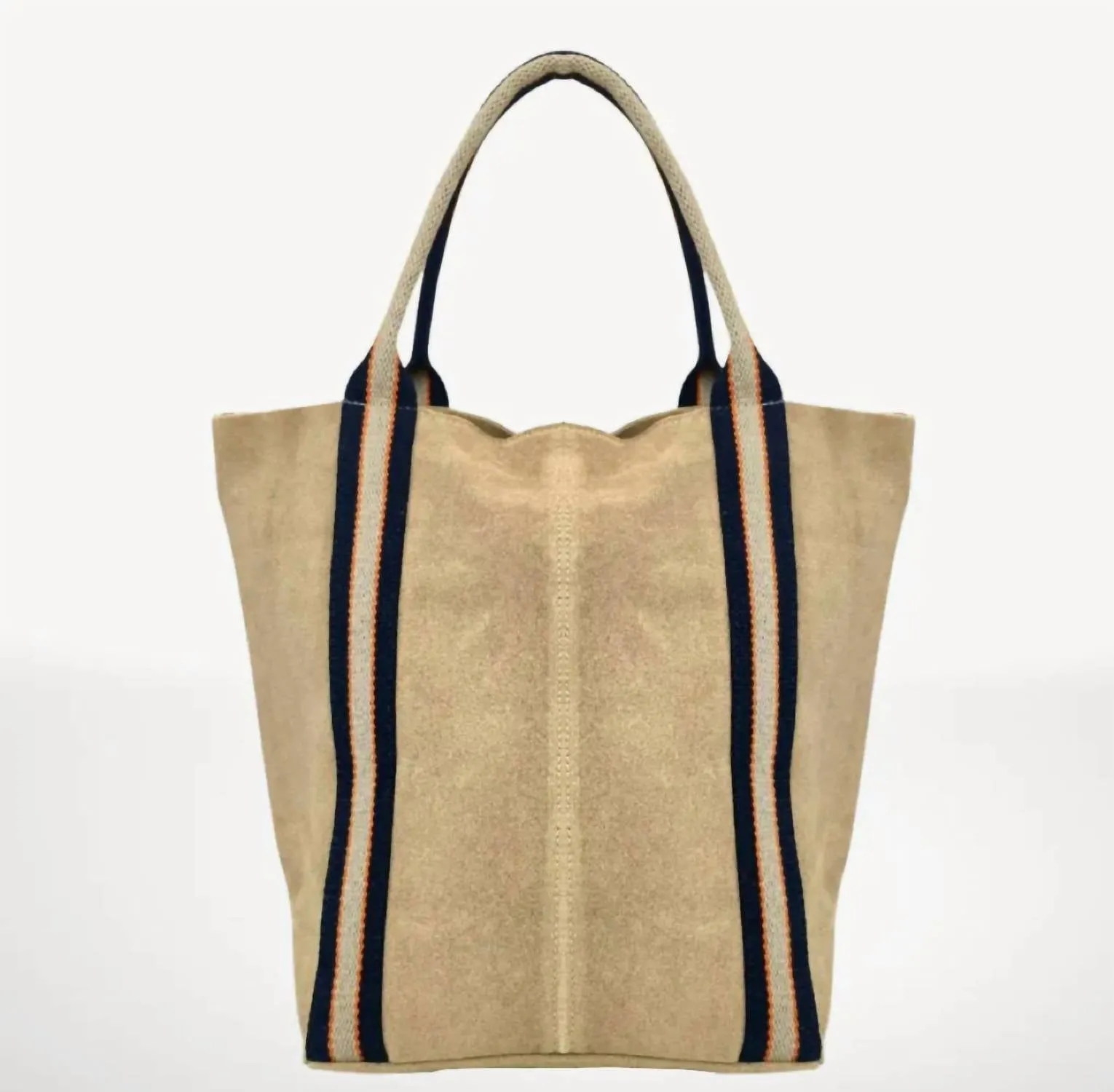 Women Suede And Stripe Tote Bag In Light Tan