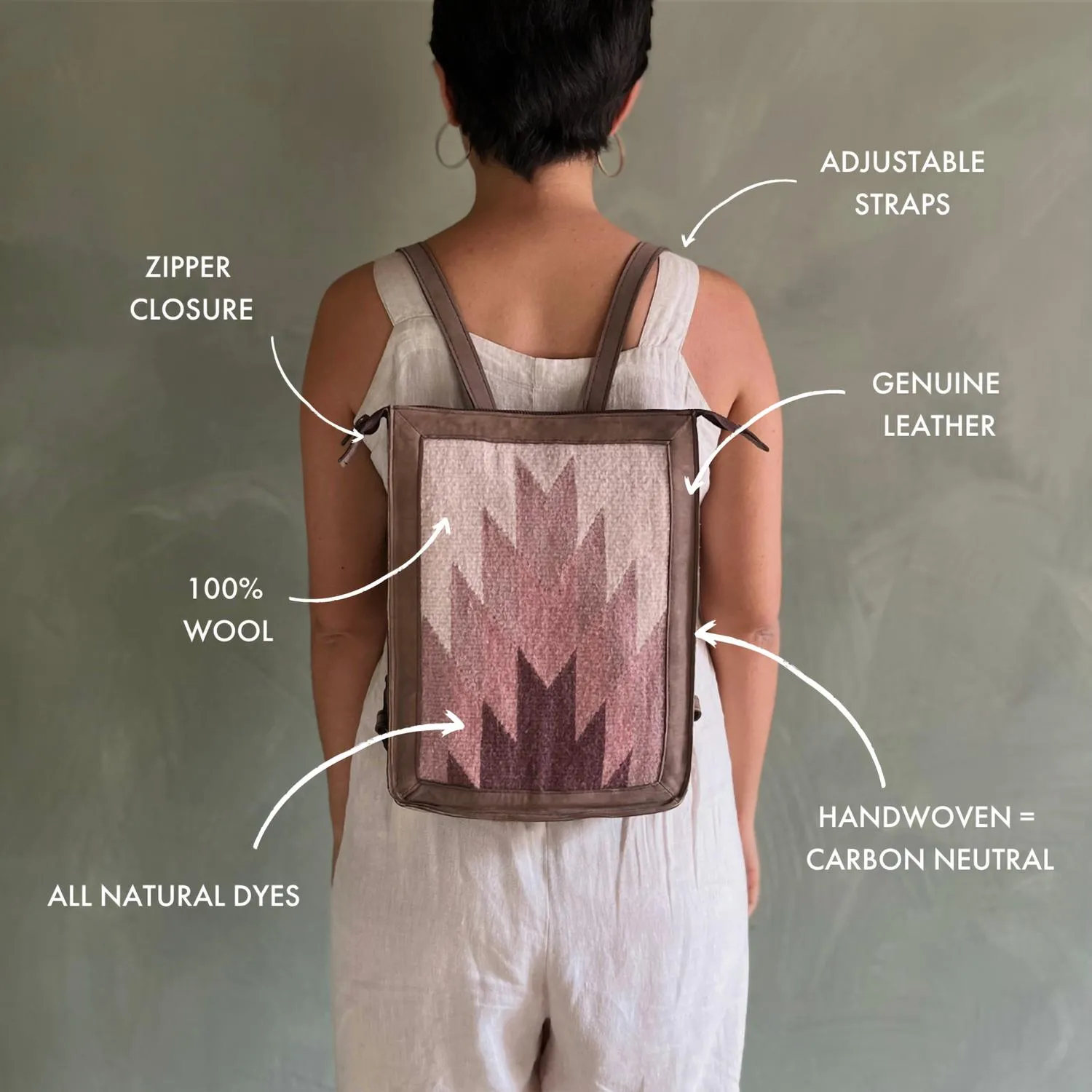 Women's Artisan Made Slim Leather Backpack In Pink Oaxacan Textile