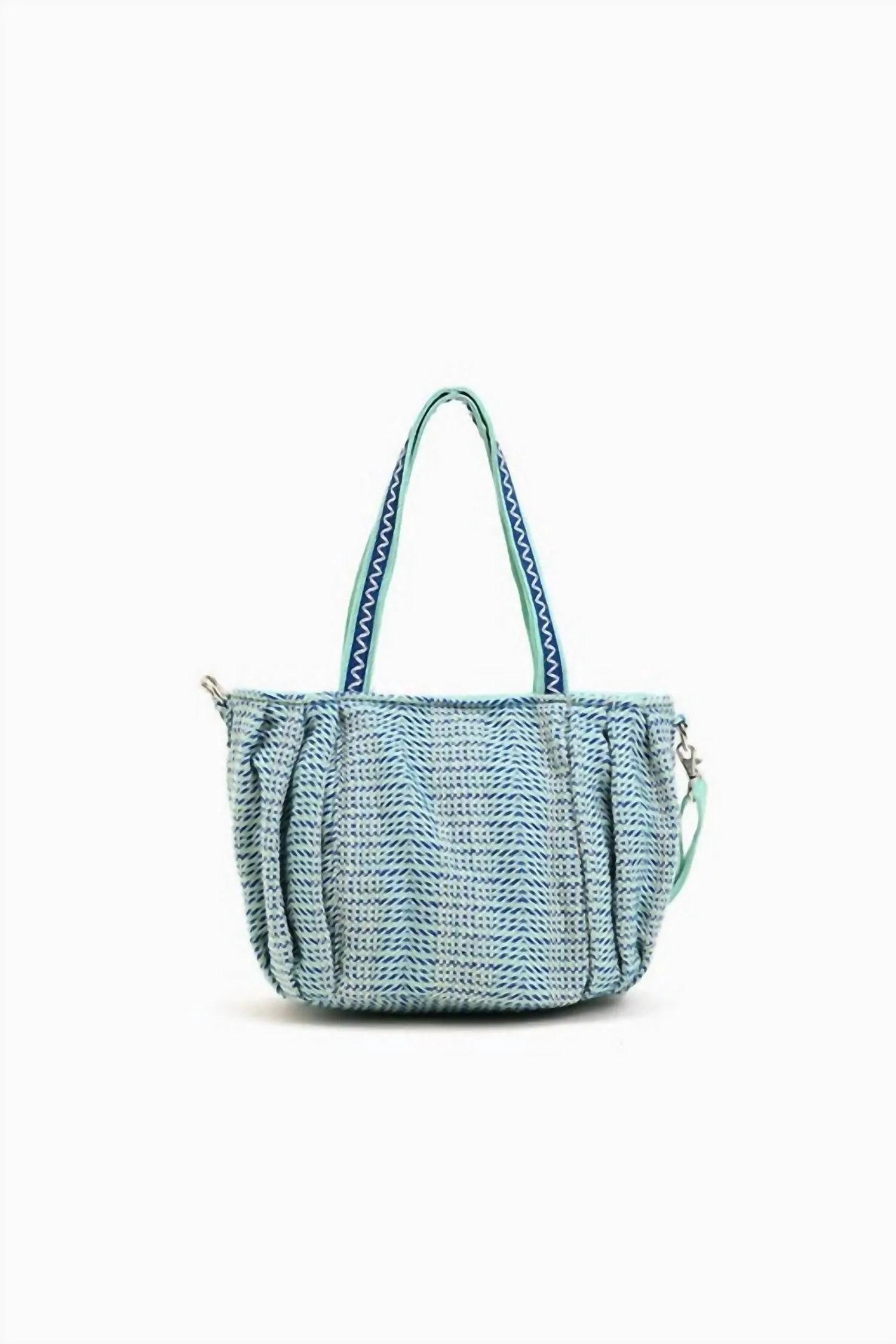 Women's Beaded Ruched Tote With Crossbody Strap In Blue Chevron