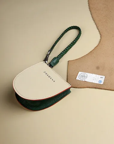 Womens Beige&Coffee Leather Coin Zip Wallet with Leather Chain Leather Zip Wristlet Purse for Ladies