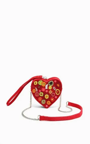 Women's Blossom Heart Shaped Clutch In Crimson