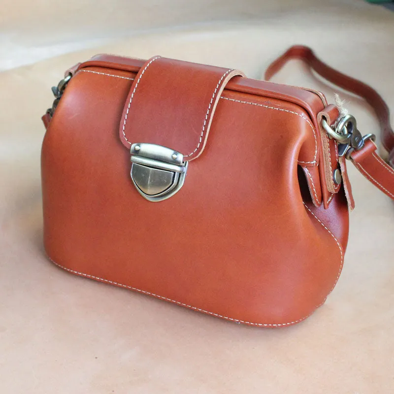 Womens Brown Leather Doctor Shoulder Purses Brown Doctor Crossbody Purses for Women