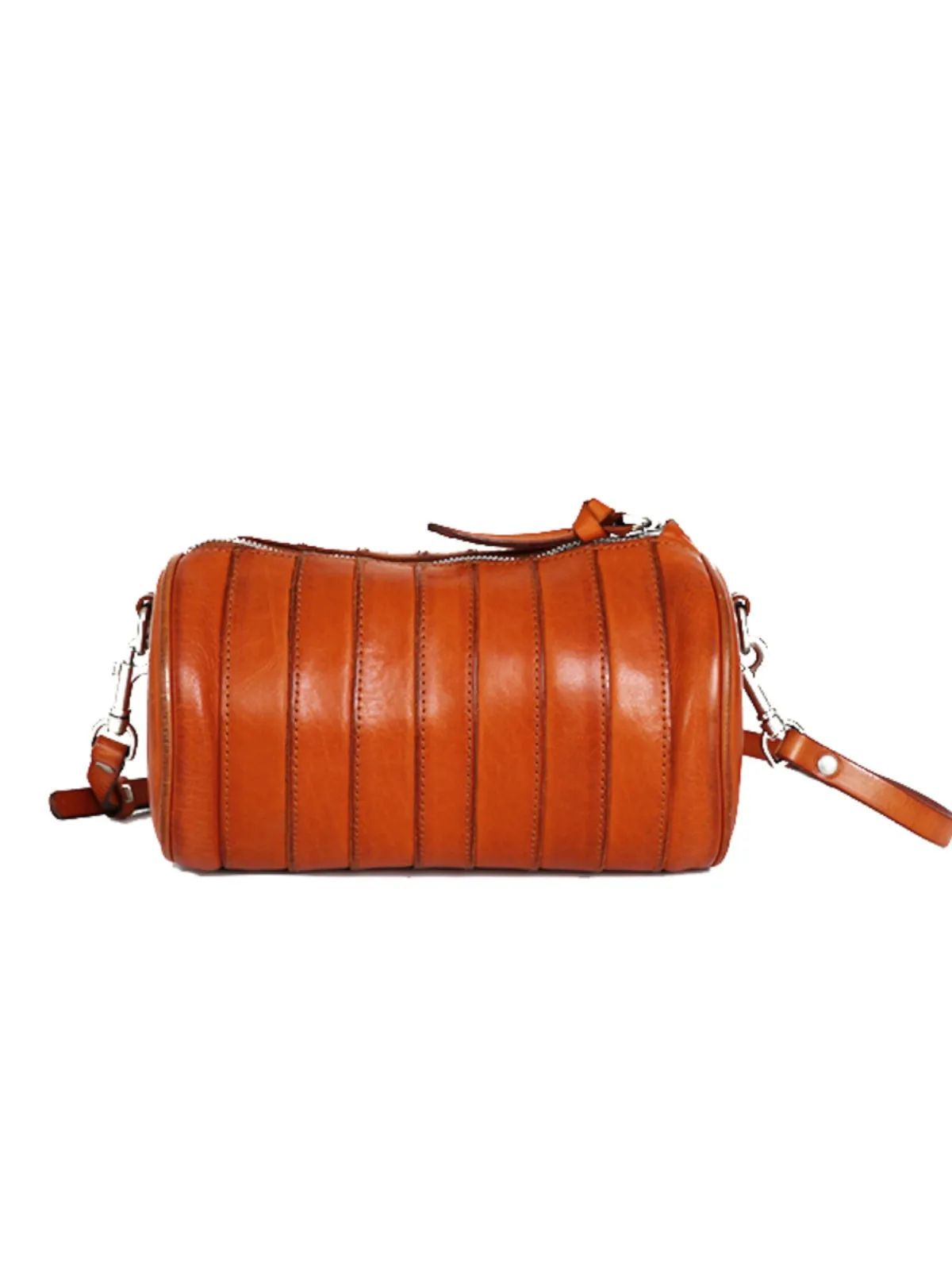 Womens Brown Small Leather Barrel Crossbody Bag Vintage Barrel Shoulder Bag for Ladies