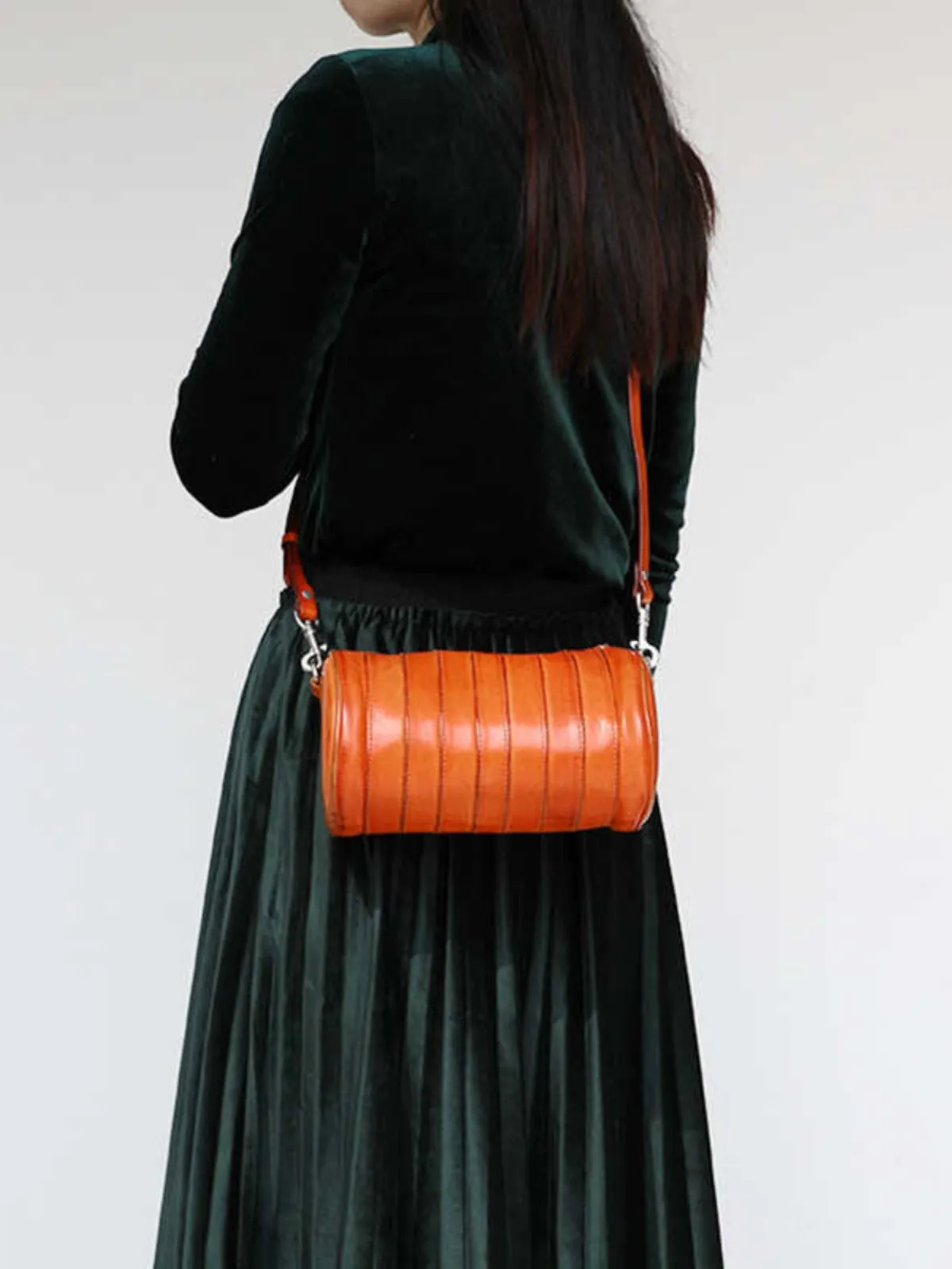 Womens Brown Small Leather Barrel Crossbody Bag Vintage Barrel Shoulder Bag for Ladies
