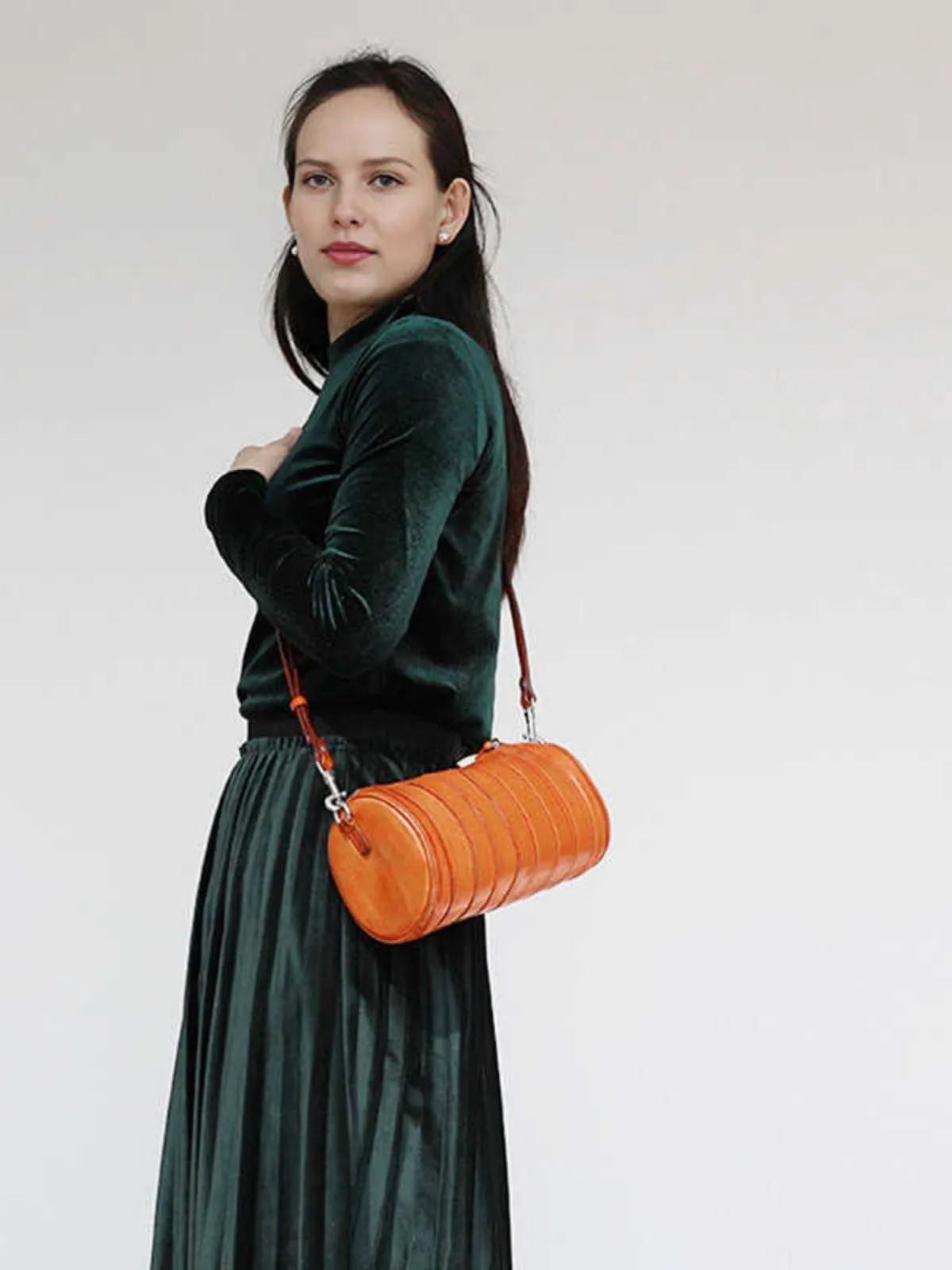 Womens Brown Small Leather Barrel Crossbody Bag Vintage Barrel Shoulder Bag for Ladies