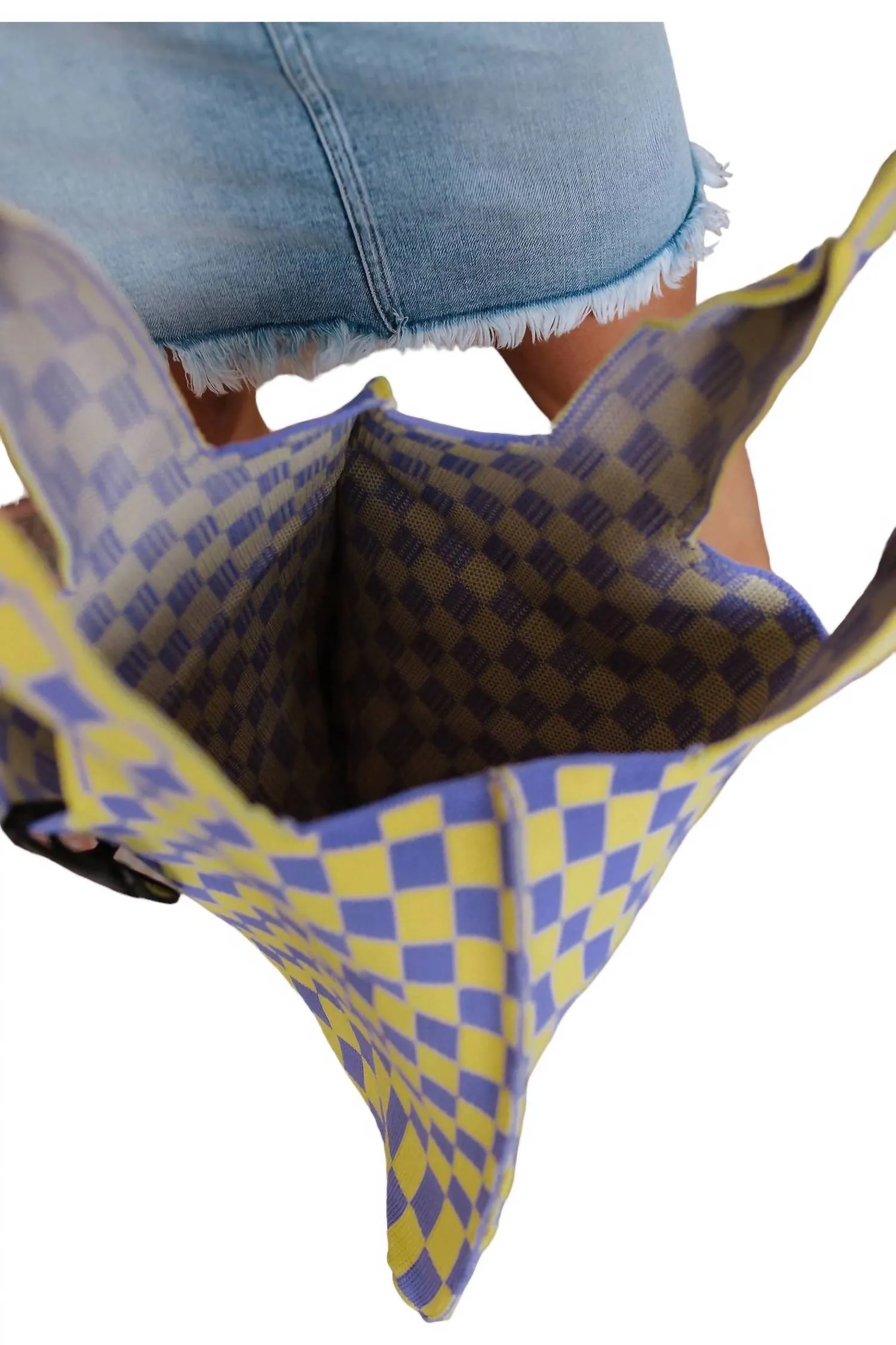 Women's Checkerboard Lazy Wind Big Bag In Lilac & Yellow