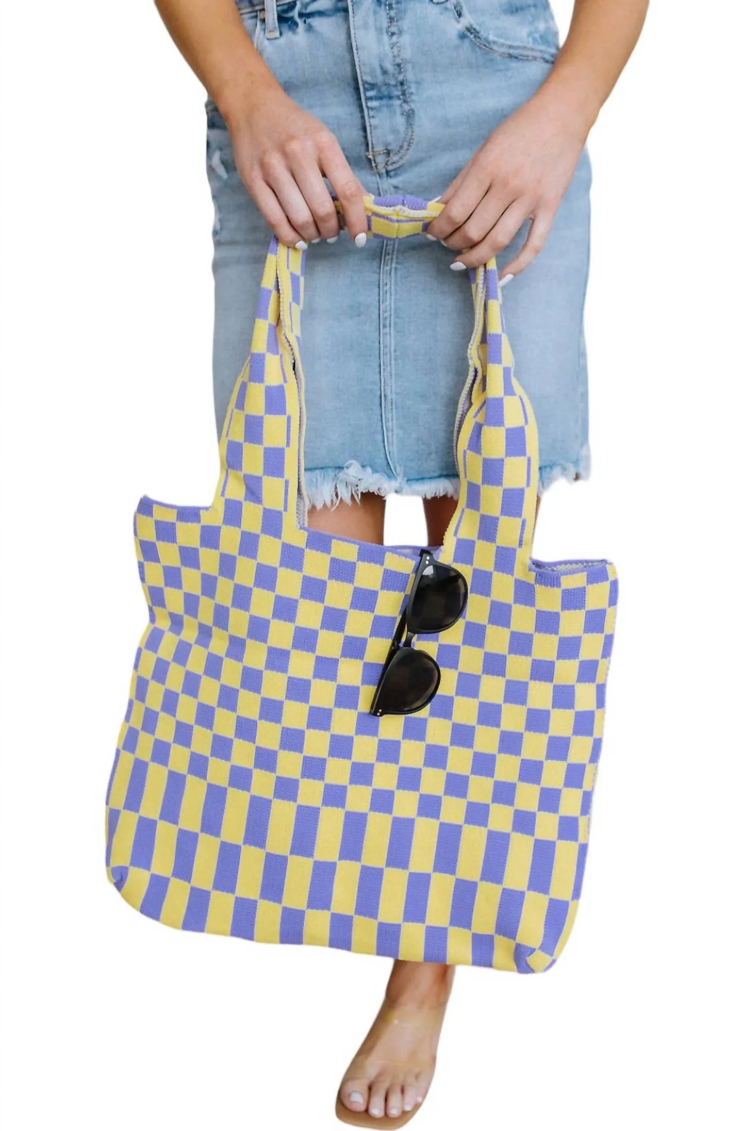Women's Checkerboard Lazy Wind Big Bag In Lilac & Yellow