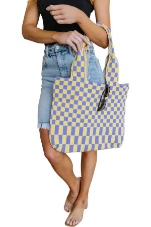 Women's Checkerboard Lazy Wind Big Bag In Lilac & Yellow